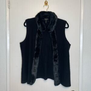 Charter Club Cashmere Faux fur Lined black vest mobwife fairygrunge whimsygoth L